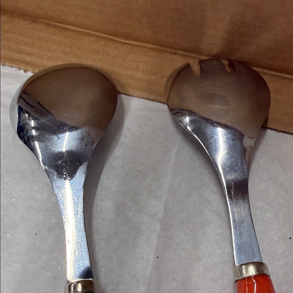 ⭐️Vintage Set of ceramic & stainless steel salad servers vegetable themed handle - Picture 8 of 12